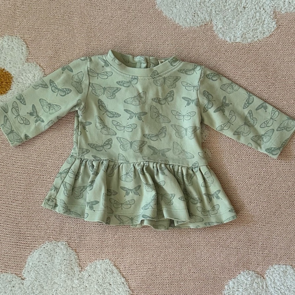 Butterfly Print Kids Top - Light Green